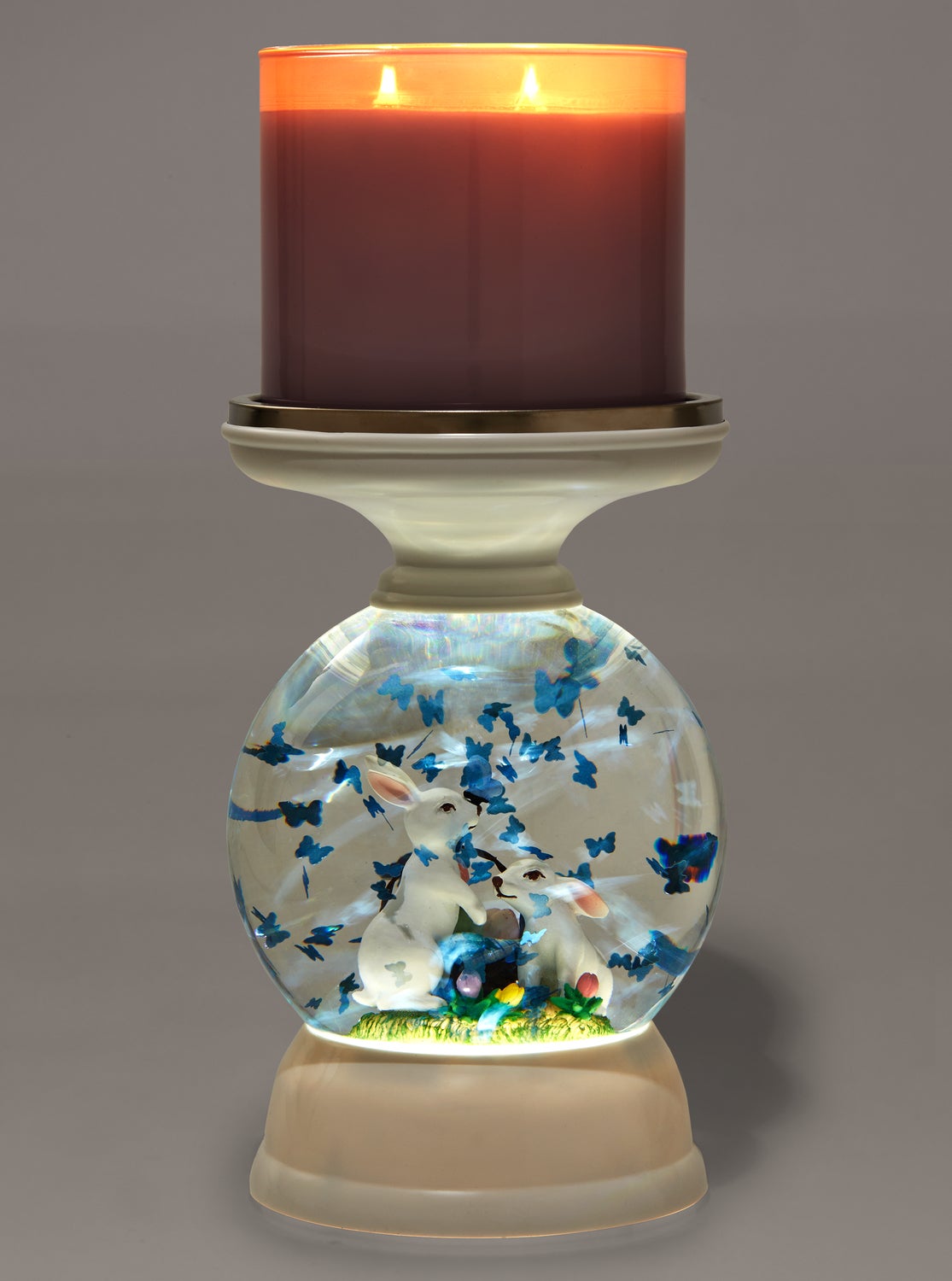 Water Globe Easter Pedestal 3-Wick Candle Holder