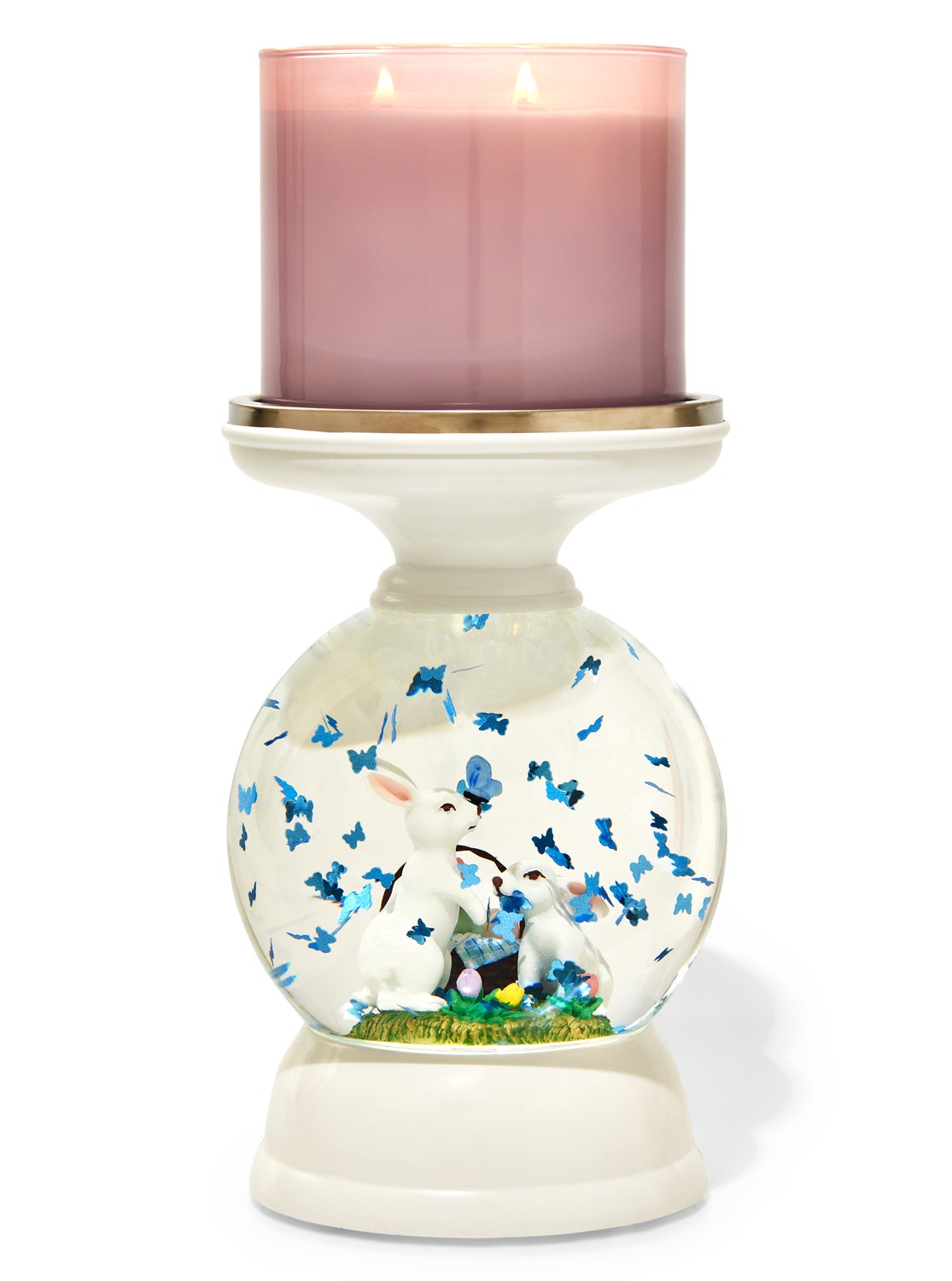 Water Globe Easter Pedestal 3-Wick Candle Holder